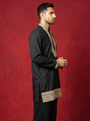 Japanese Fabric Embroidered Kurta for Men ( 65KO 5576Black ) [FF] [G-4]