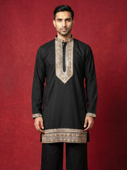 Japanese Fabric Embroidered Kurta for Men ( 65KO 5576Black ) [FF] [G-4]
