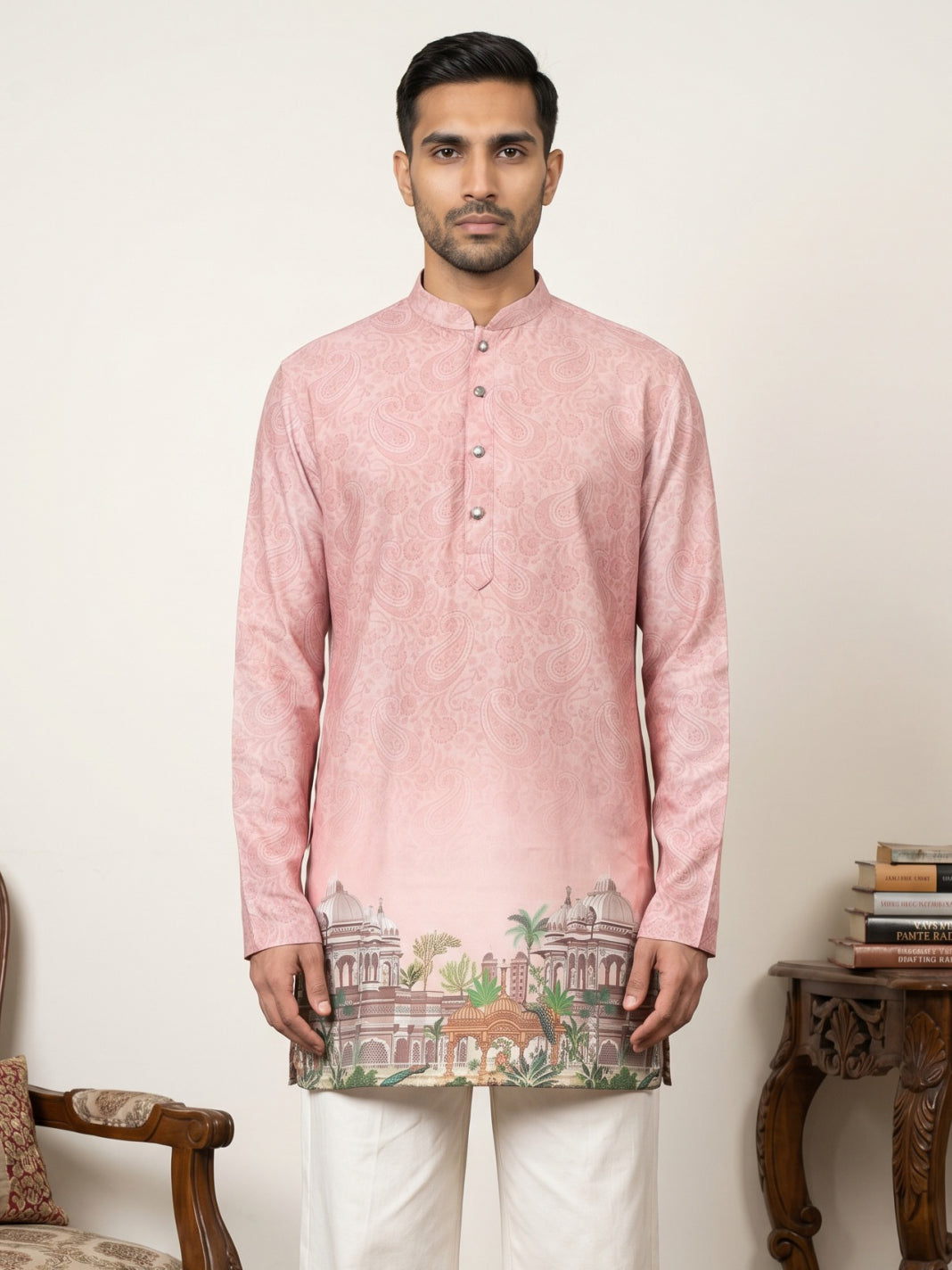 DesiQlo Men Printed Kurta Only - Orange