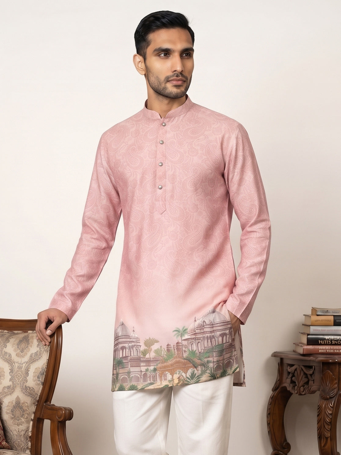 DesiQlo Men Printed Kurta Only - Orange