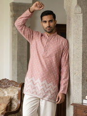 Men's Cotton Blend Printed Kurta ( 65KO 5580Peach ) [FF] [G-10]