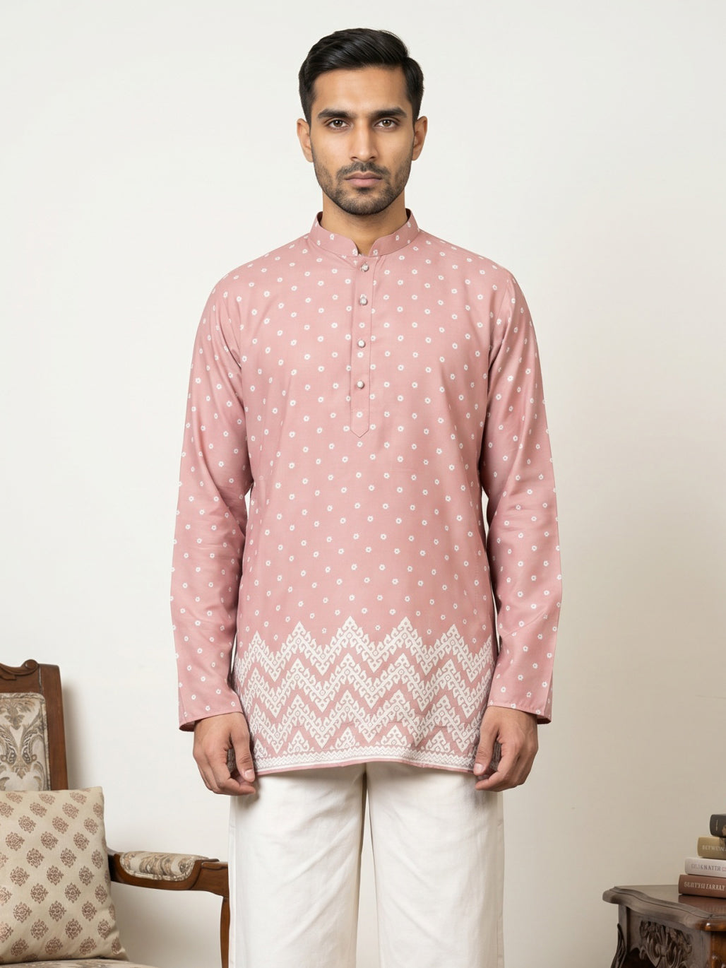 DesiQlo Men Printed Kurta Only - Orange - 65KO_5580Peach_S