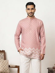 Men's Cotton Blend Printed Kurta ( 65KO 5580Peach ) [FF] [G-10]