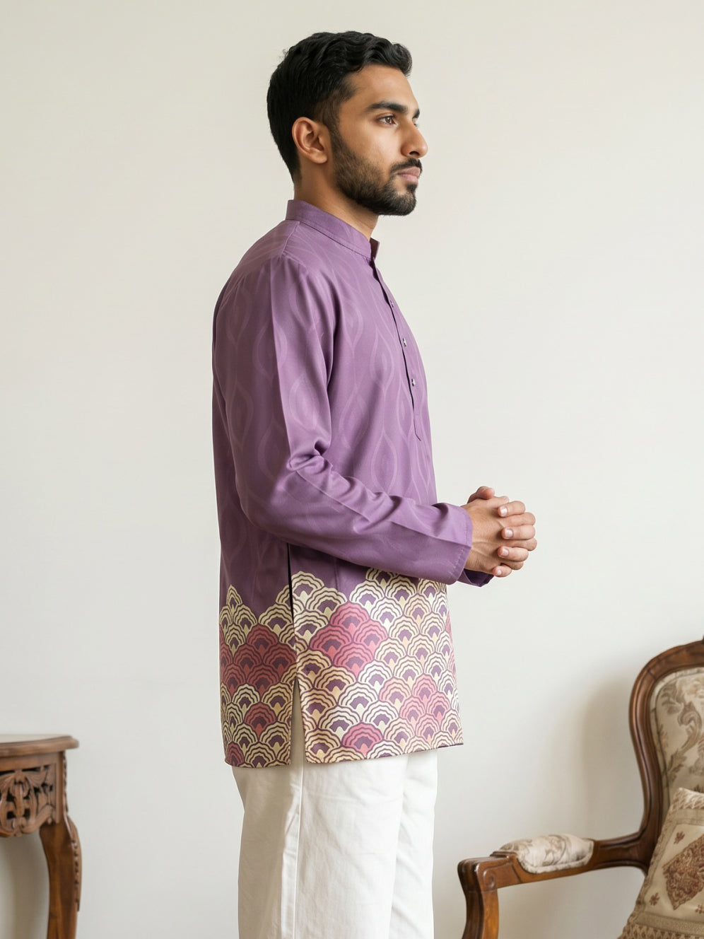 DesiQlo Men Printed Kurta Only - Purple - 65KO_5581Purple_S