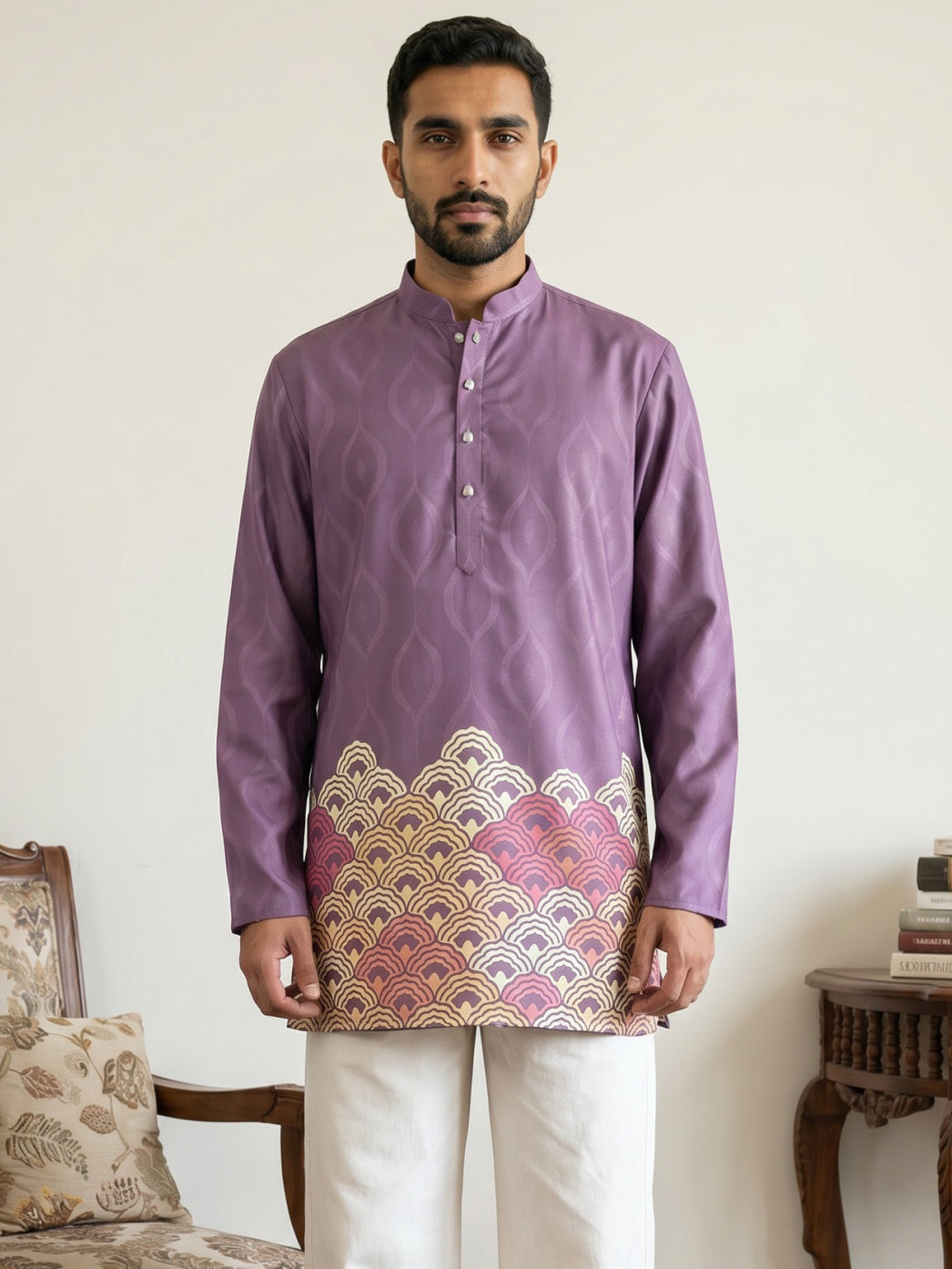 DesiQlo Men Printed Kurta Only - Purple - 65KO_5581Purple_S