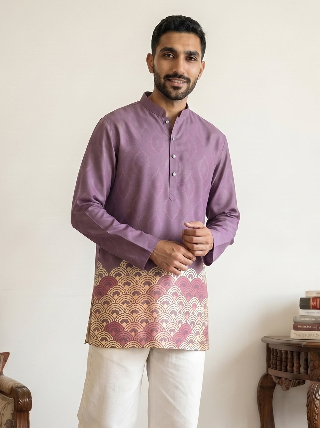 DesiQlo Men Printed Kurta Only - Purple - 65KO_5581Purple_S