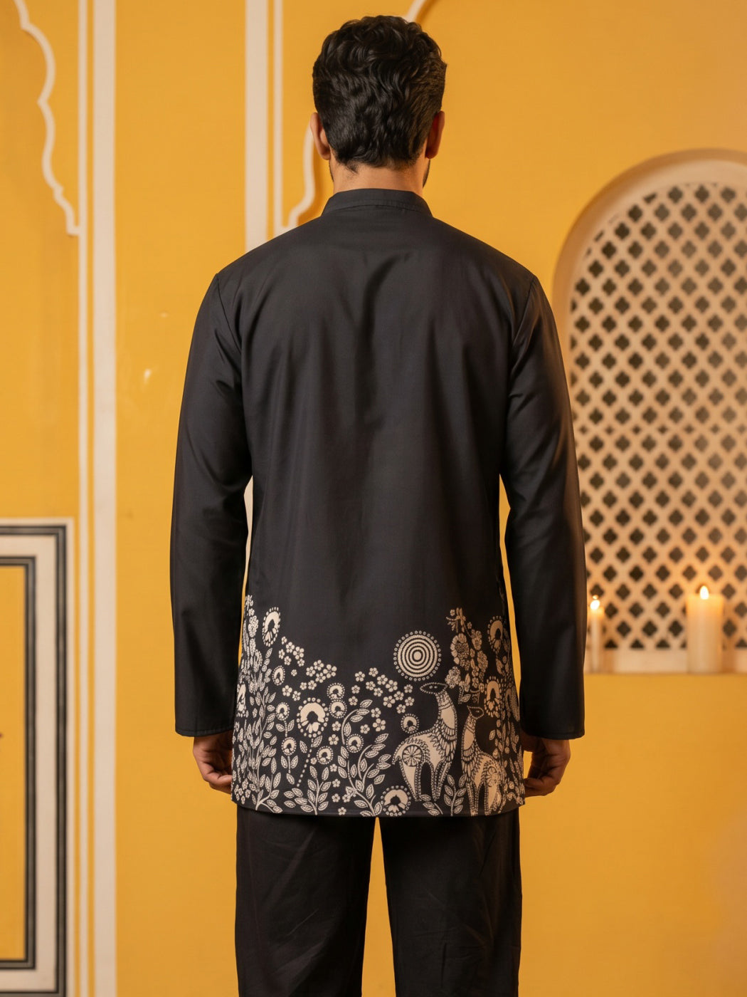 DesiQlo Men Printed Kurta Only - Black - 65KO_5582Black_S