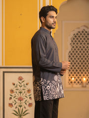 Men's Cotton Blend Festive Printed Kurta ( 65KO 5582Black )
