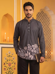 Men's Cotton Blend Festive Printed Kurta ( 65KO 5582Black )