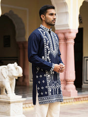 Ethnic Embroidered Japanese Fabric Kurta ( 65KO 5584Navy ) [FF] [B-1-2]