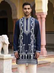 Ethnic Embroidered Japanese Fabric Kurta ( 65KO 5584Navy ) [FF] [B-1-2]