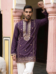 Japanese Fabric Floral Embroidered Kurta ( 65KO 5585Purple ) [FF] [G-4]