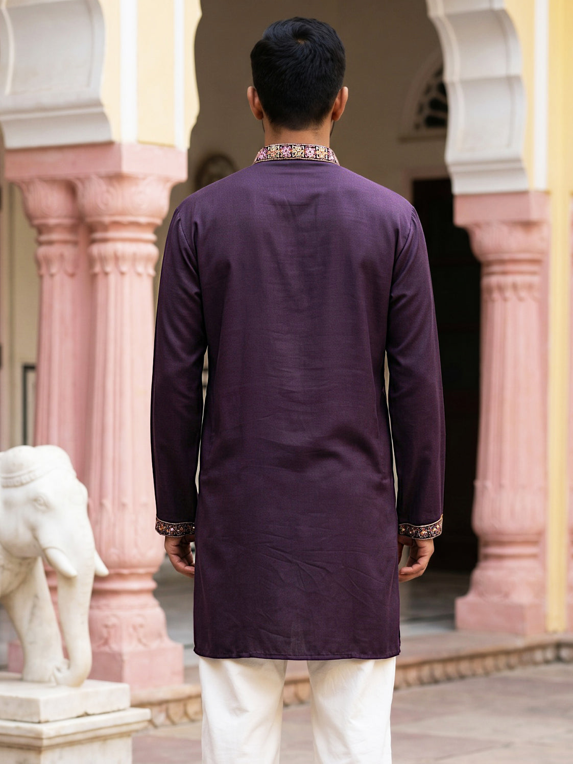 DesiQlo Men Embroidered Kurta Only - Purple - 65KO_5585Purple_S