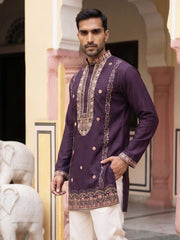 Japanese Fabric Floral Embroidered Kurta ( 65KO 5585Purple ) [FF] [G-4]
