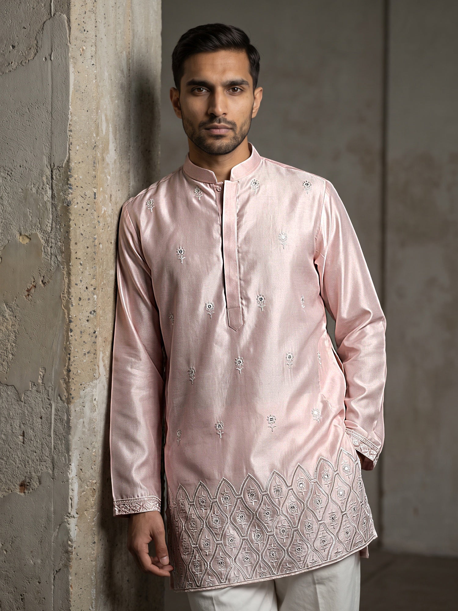 DesiQlo Men Embroidered Kurta Only - Pink