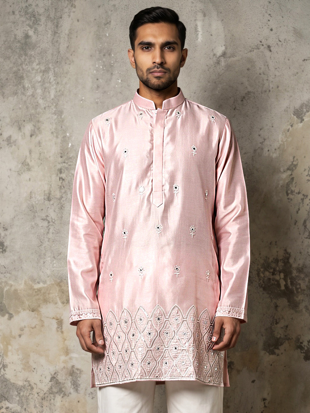 DesiQlo Men Embroidered Kurta Only - Pink
