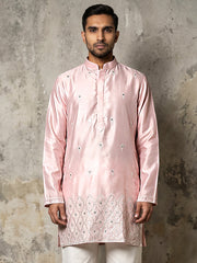 Men Designer Silk Blend Embroidered Kurta ( 65KO 5603Pink ) [FF] [G-4]