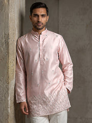 Men Designer Silk Blend Embroidered Kurta ( 65KO 5603Pink ) [FF] [G-4]