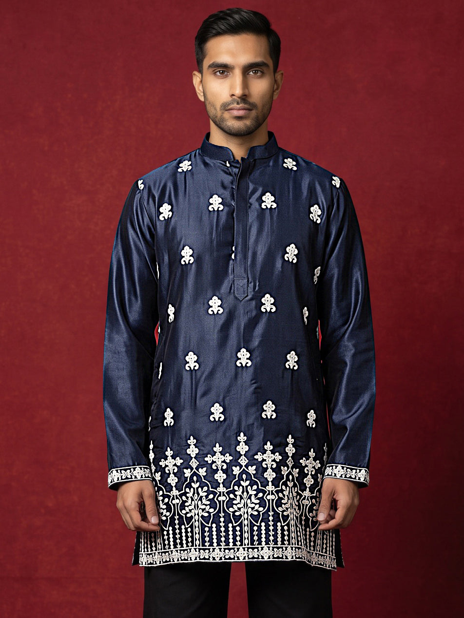 DesiQlo Men Embroidered Kurta Only - Blue - 65KO_5604Navy_S