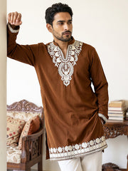 Ethnic Japanese Fabric Embroidered Kurta ( 65KO 5605Brown )