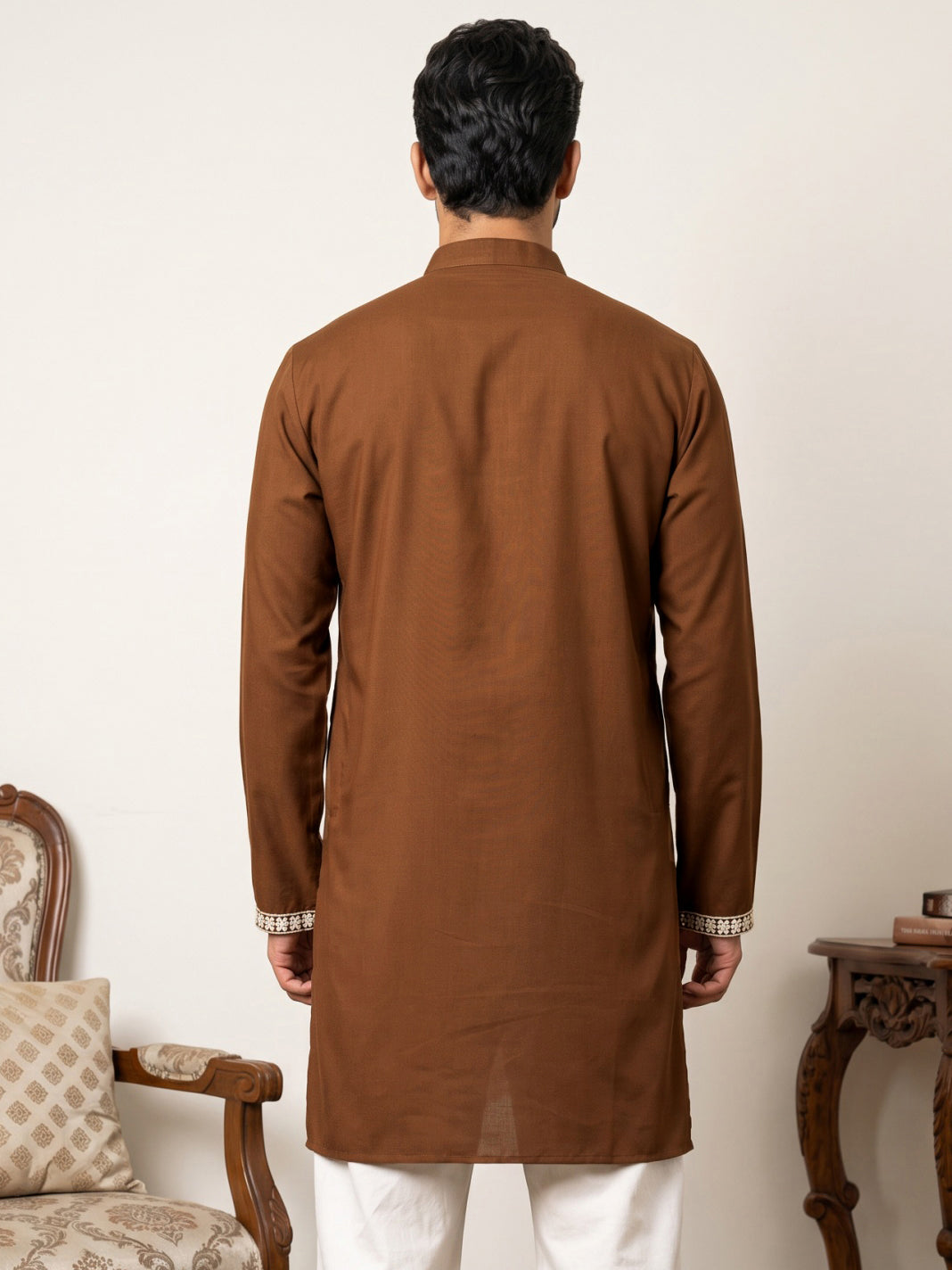 DesiQlo Men Embroidered Kurta Only - Brown