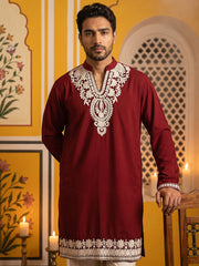 Ethnic Japanese Fabric Embroidered Kurta ( 65KO 5605Maroon )