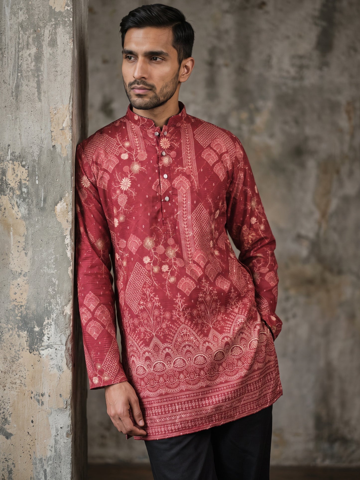 DesiQlo Men Printed Kurta Only - Maroon