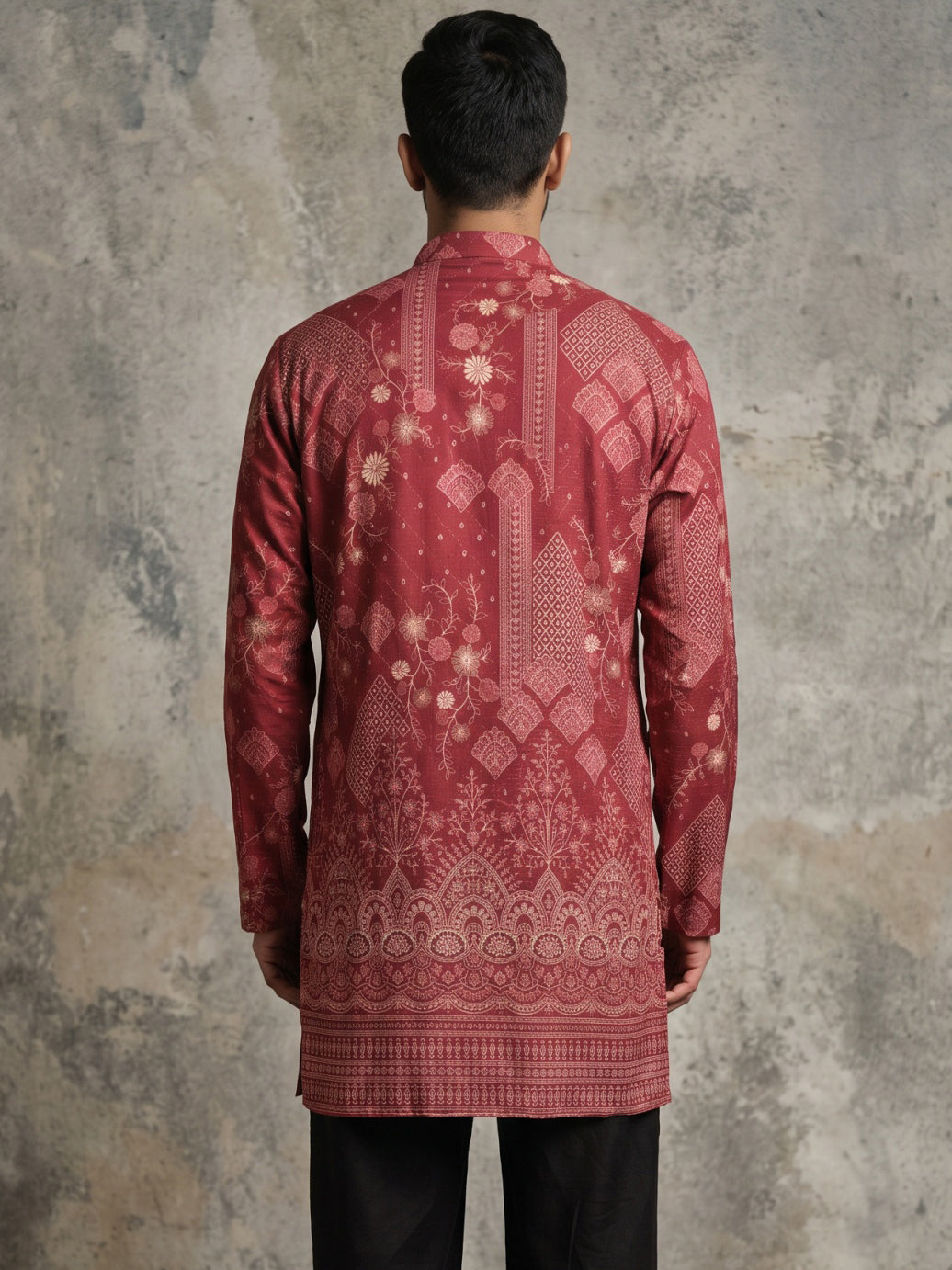 DesiQlo Men Printed Kurta Only - Maroon