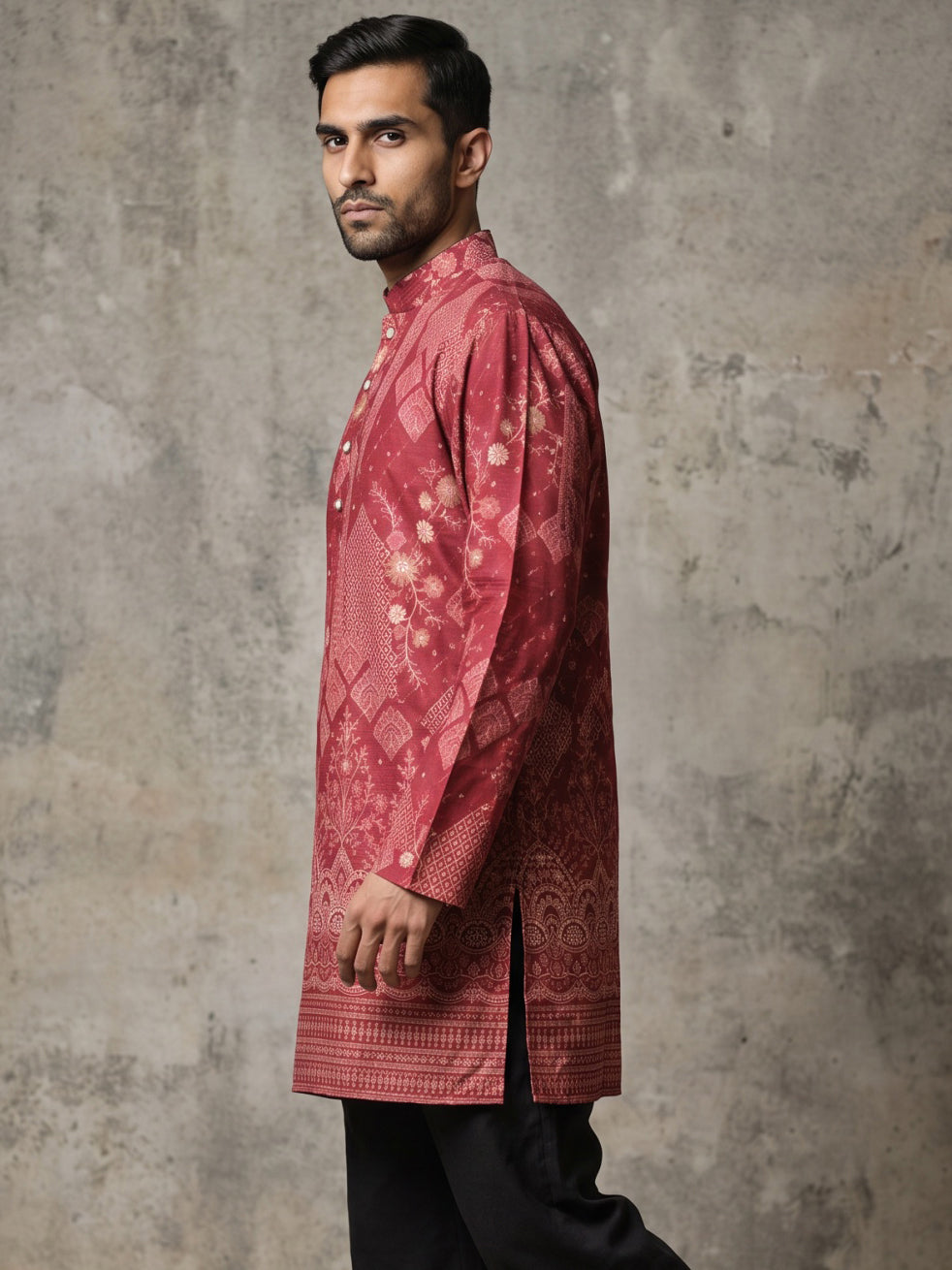 DesiQlo Men Printed Kurta Only - Maroon