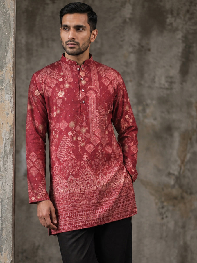 DesiQlo Men Printed Kurta Only - Maroon