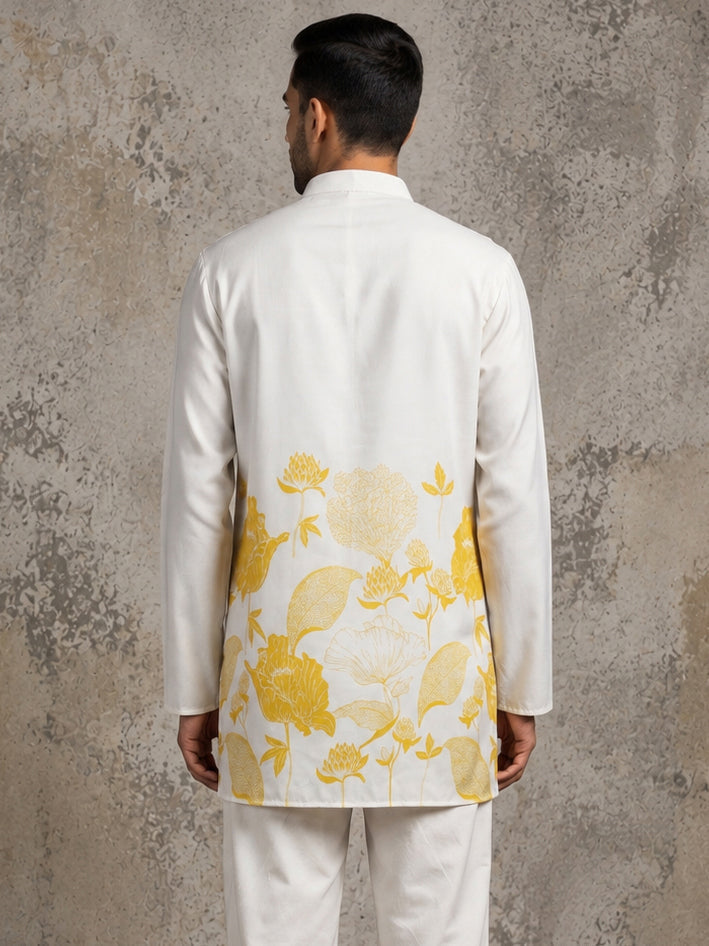 DesiQlo Men Printed Kurta Only - Yellow