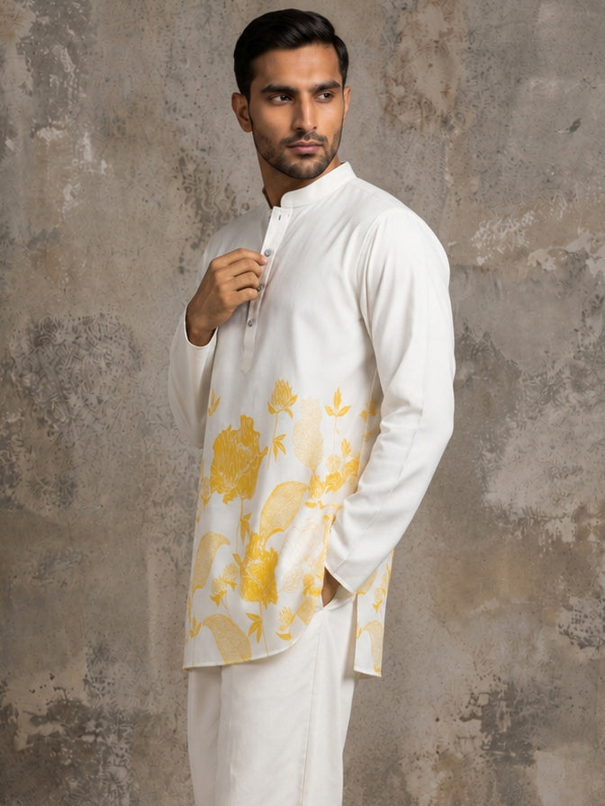 DesiQlo Men Printed Kurta Only - Yellow