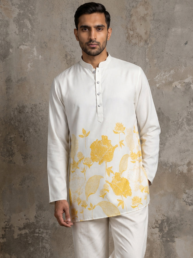 DesiQlo Men Printed Kurta Only - Yellow