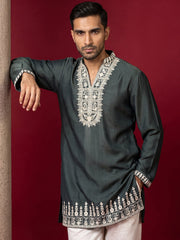 Japanese Fabric Designer Embroidered Kurta ( 65KO 5608Teal )