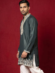Japanese Fabric Designer Embroidered Kurta ( 65KO 5608Teal )