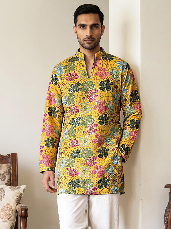 DesiQlo Men Embroidered Kurta Only - Yellow