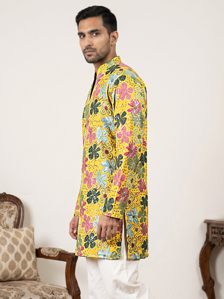 DesiQlo Men Embroidered Kurta Only - Yellow