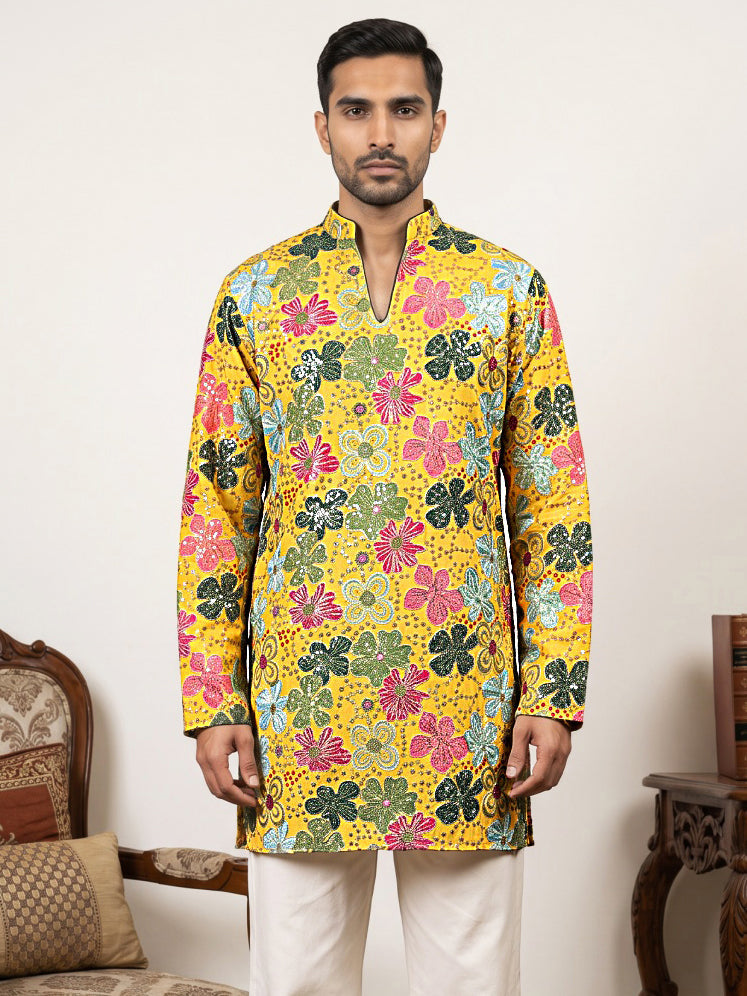 DesiQlo Men Embroidered Kurta Only - Yellow