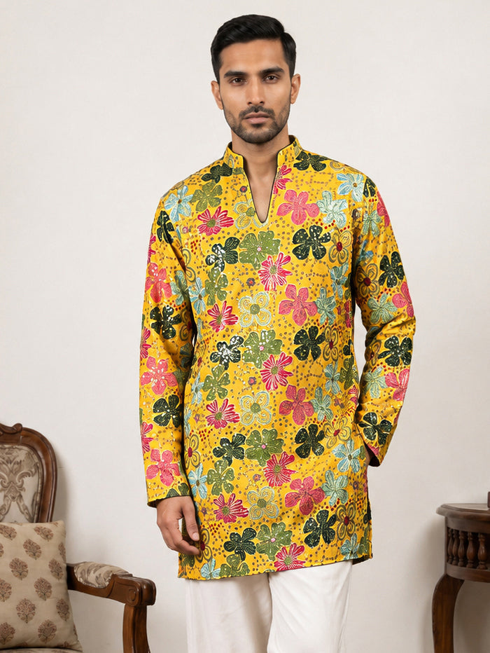 DesiQlo Men Embroidered Kurta Only - Yellow