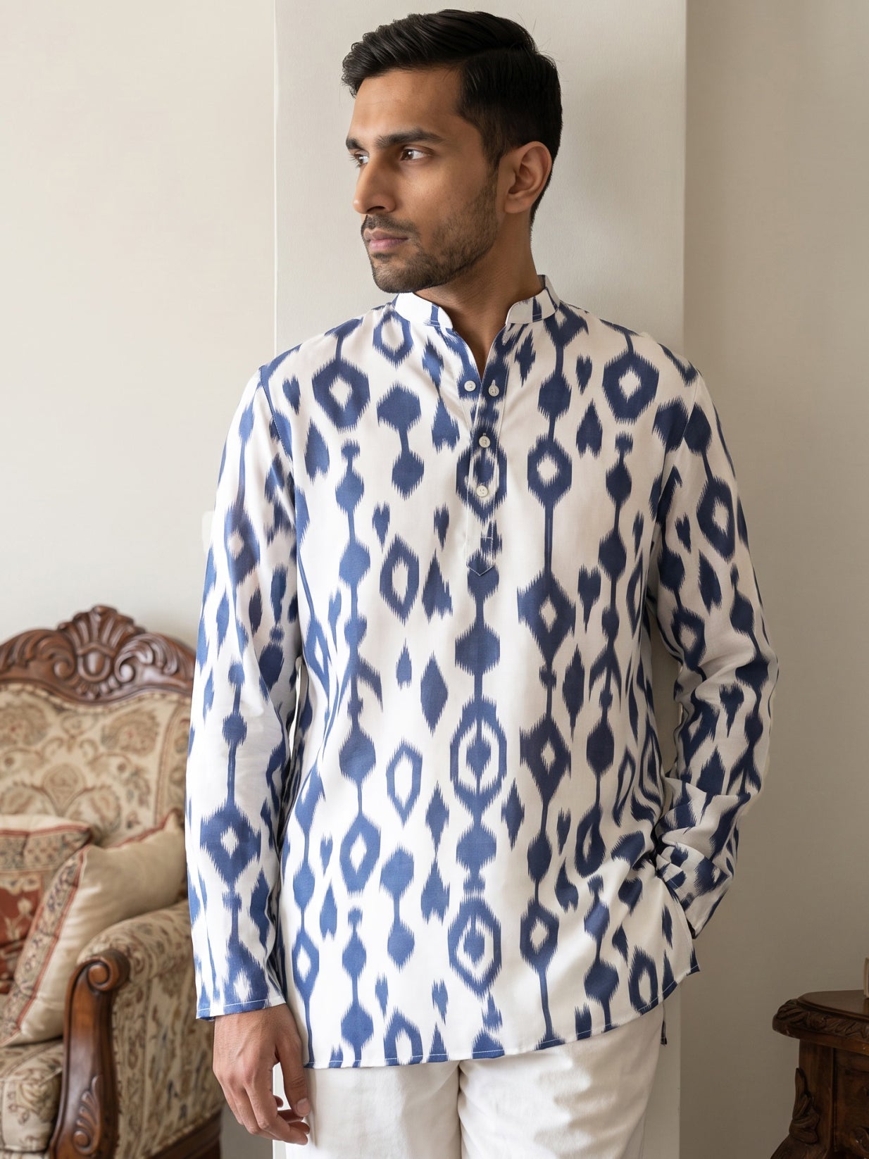 DesiQlo Men Printed Kurta Only - Blue - 65KO_5610Blue_S