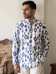 Men Cotton Blend Ikat Printed Kurta ( 65KO 5610Blue )