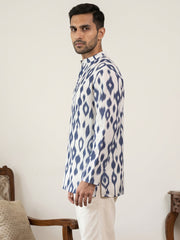 Men Cotton Blend Ikat Printed Kurta ( 65KO 5610Blue )