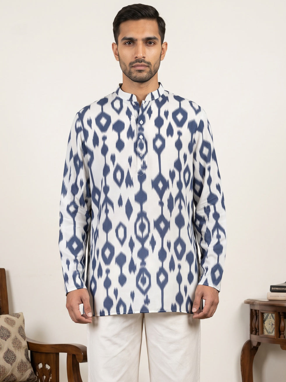 DesiQlo Men Printed Kurta Only - Blue - 65KO_5610Blue_S