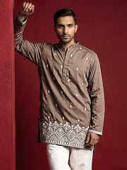 Cotton Blend Ethnic Embroidered Kurta ( 65KO 5611Brown )