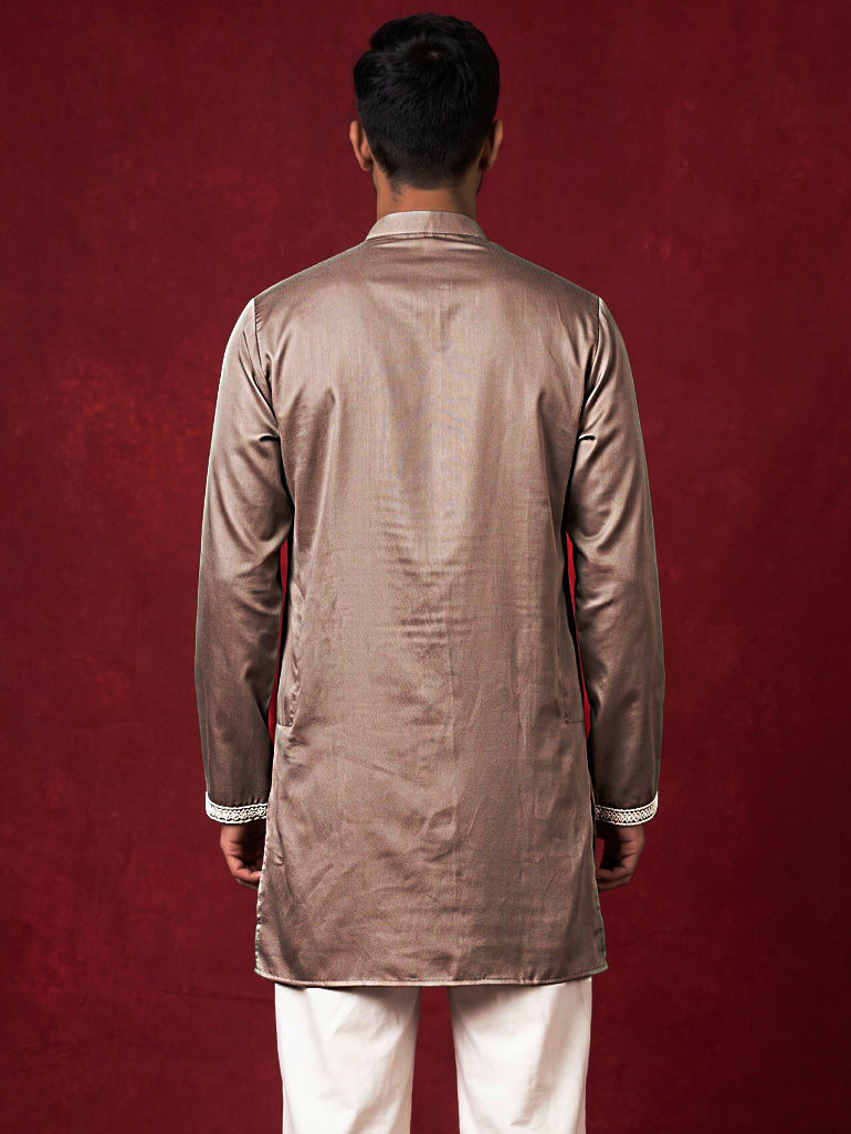 DesiQlo Men Embroidered Kurta Only - Brown - 65KO_5611Brown_S