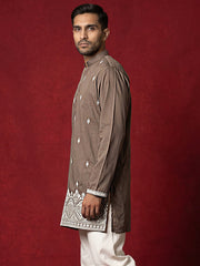 Cotton Blend Ethnic Embroidered Kurta ( 65KO 5611Brown )