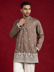 Cotton Blend Ethnic Embroidered Kurta ( 65KO 5611Brown )