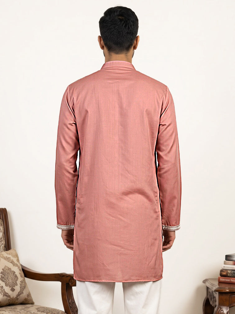 DesiQlo Men Embroidered Kurta Only - Pink - 65KO_5611Pink_S