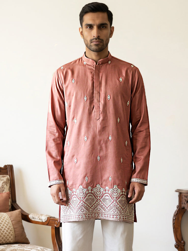 DesiQlo Men Embroidered Kurta Only - Pink - 65KO_5611Pink_S