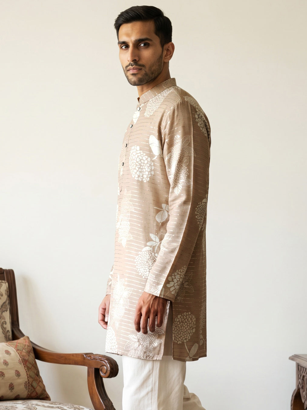 DesiQlo Men Printed Kurta Only - Beige - 65KO_5612Beige_S